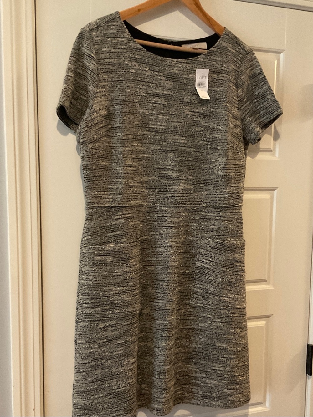 LOFT Gray Textured Short-Sleeve Midi Dress